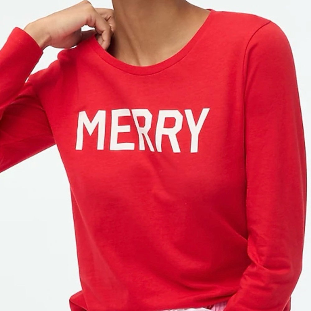 NWT- J. Crew “MERRY” Holiday Long Sleeve Tee Shirt - Picture 1 of 8